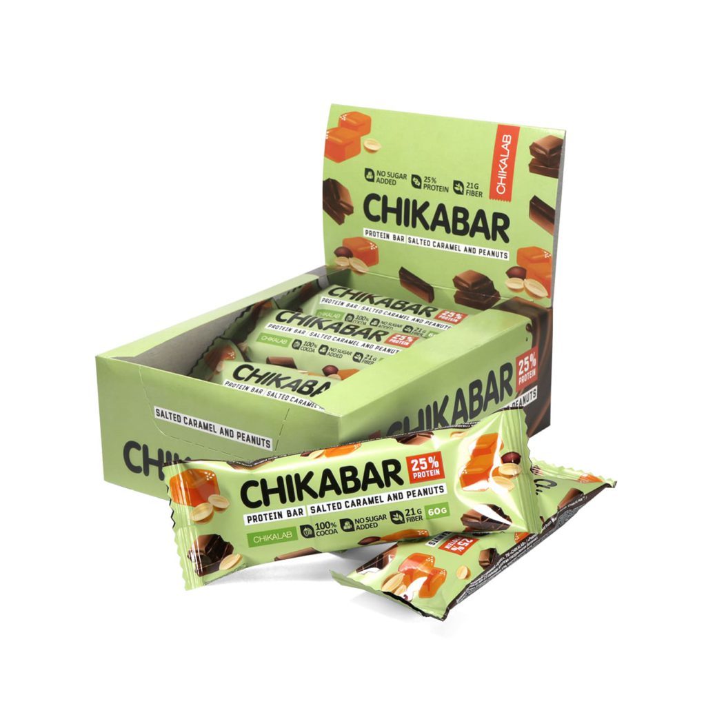 Протеиновый батончик Chikalab – Chikabar Bombbar  - Арахис с карамельной начинкой (12 шт.):изображение