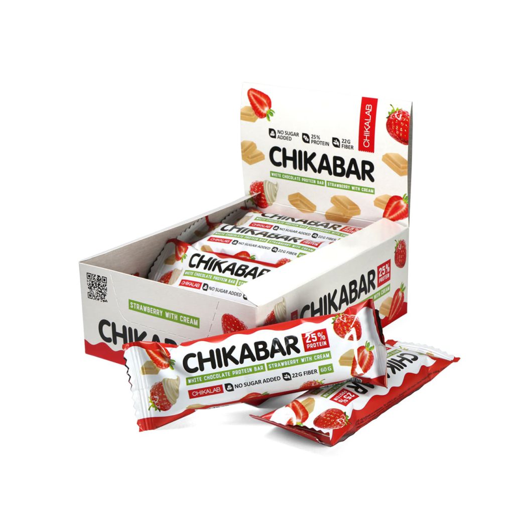Протеиновый батончик Chikalab – Chikabar Bombbar - Клубника со сливками (12 шт.):изображение